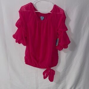 CeCe Vibrant Pink Blouse with Tie Detail